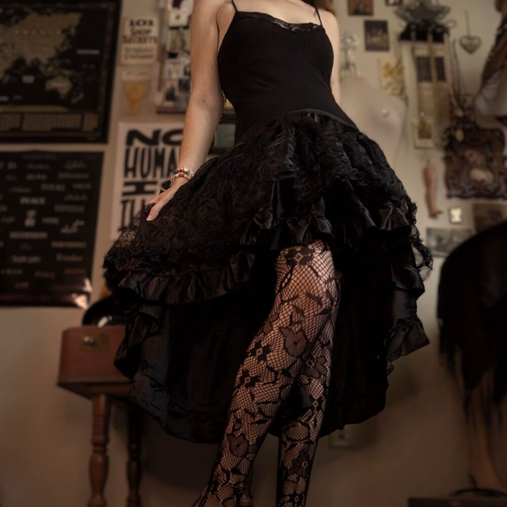 Ruffled Lace High-Low Skirt Women's 6XL Black
